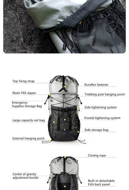 Camping Backpack 25+10L Large Capacity Travel Bag Outdoor