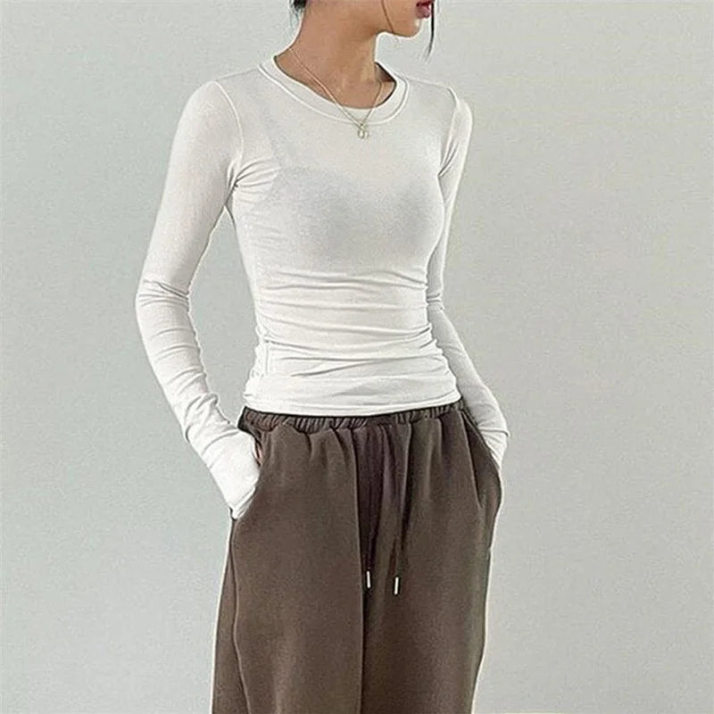 Women Casual Slim Fit Long Sleeve O-Neck T-shirts