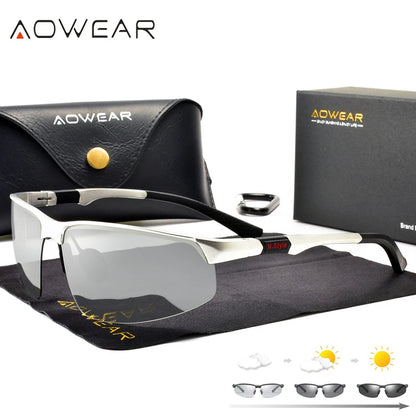 AOWEAR Mens Photochromic Polarized Rimless Sunglasses
