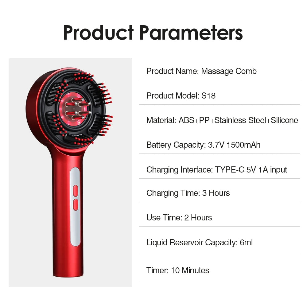 Electric Micro-current Massage Comb Red Light Hair Care