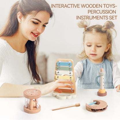 Montessori Wooden Toy Multicolor Xylophone Bell Beads