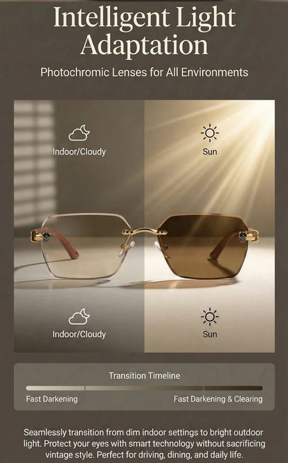 Square Rimless Photochromic Sunglasses Men Vintage