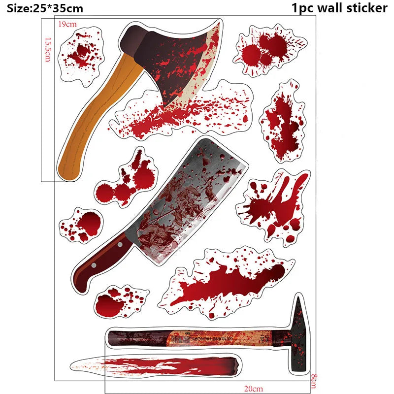 Halloween Wall Doors Windows Stickers Blood Handprint Footprint Skull Pattern