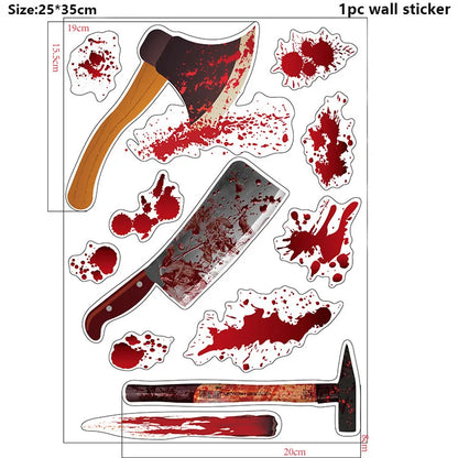 Halloween Wall Doors Windows Stickers Blood Handprint Footprint Skull Pattern