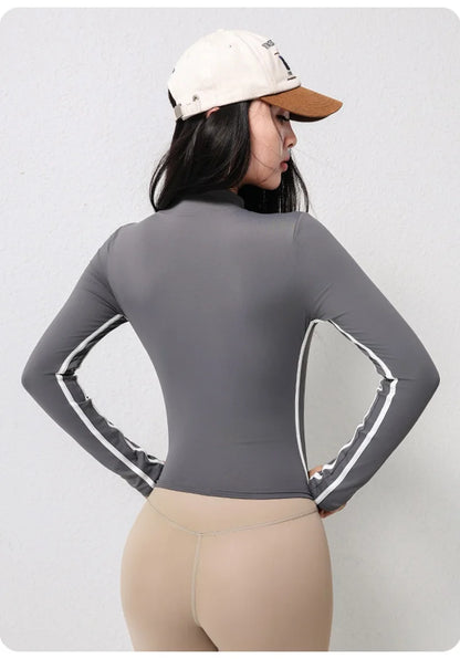 Cloud Hide Front Zipper Sports Jacket for Woman Long Sleeve