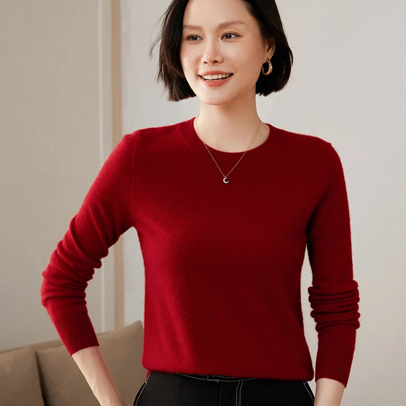 100% Pure Goat Cashmere Knitted Pullovers O-Neck