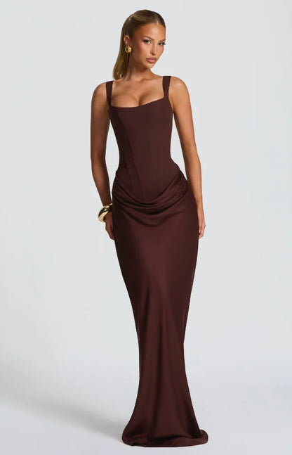 Solid Pleated Sling Dress Women Square Neck Sleeveless