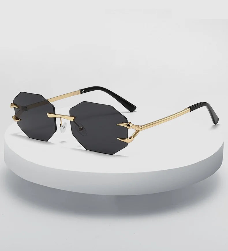 Rimless Hexagon Sunglasses Retro Irregular Square