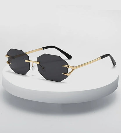 Rimless Hexagon Sunglasses Retro Irregular Square