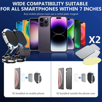 Aluminum Alloy Folding Magnetic Car Phone Holder 360° Rotation