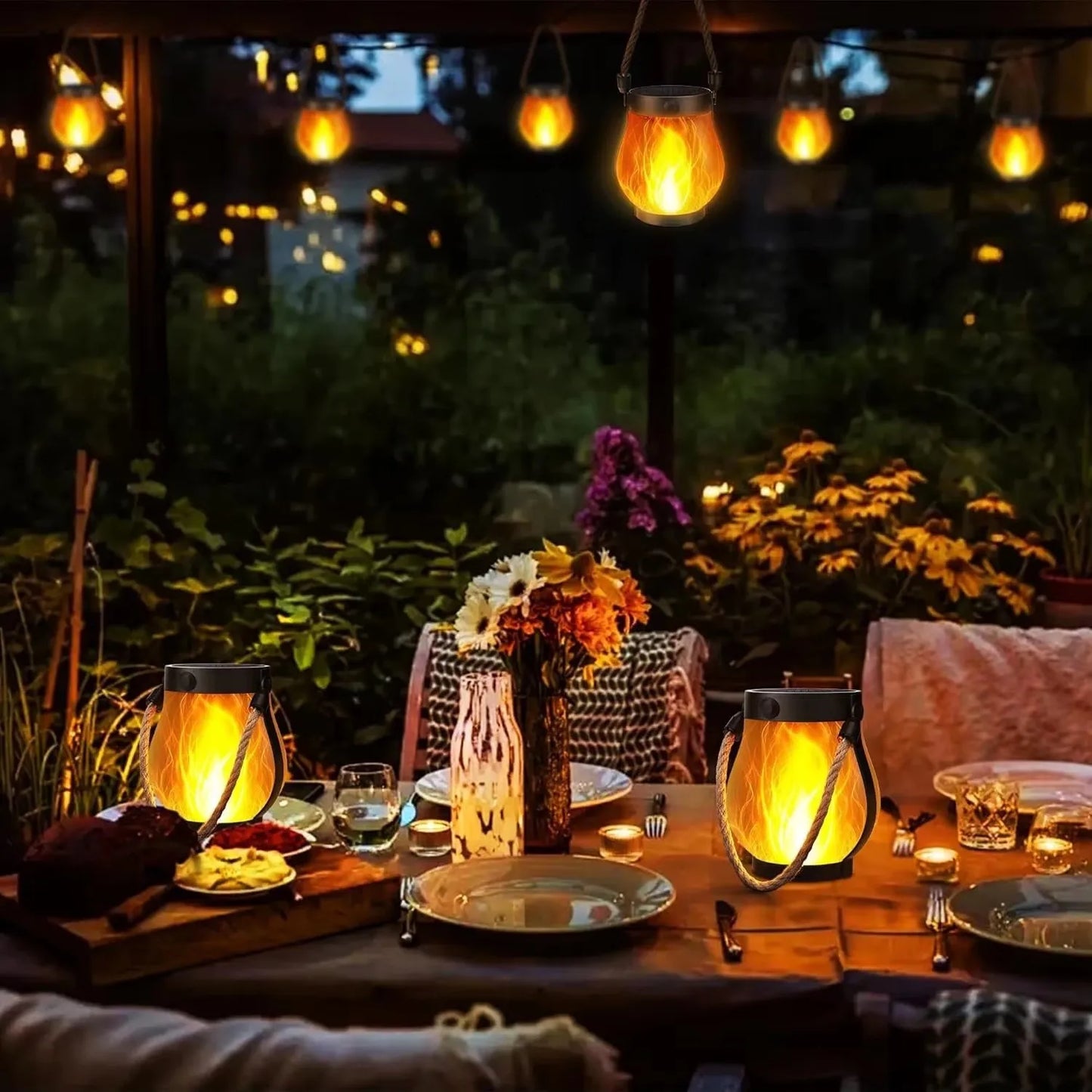 Solar Flame Rope Lantern Type-C Fast Charging Waterproof Hanging Lamp