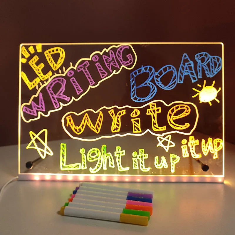 LED Note Board DIY Acrylic Night Light 7 Pens Drawing Board