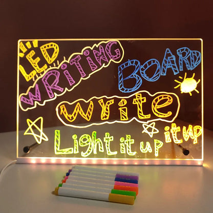 LED Note Board DIY Acrylic Night Light 7 Pens Drawing Board
