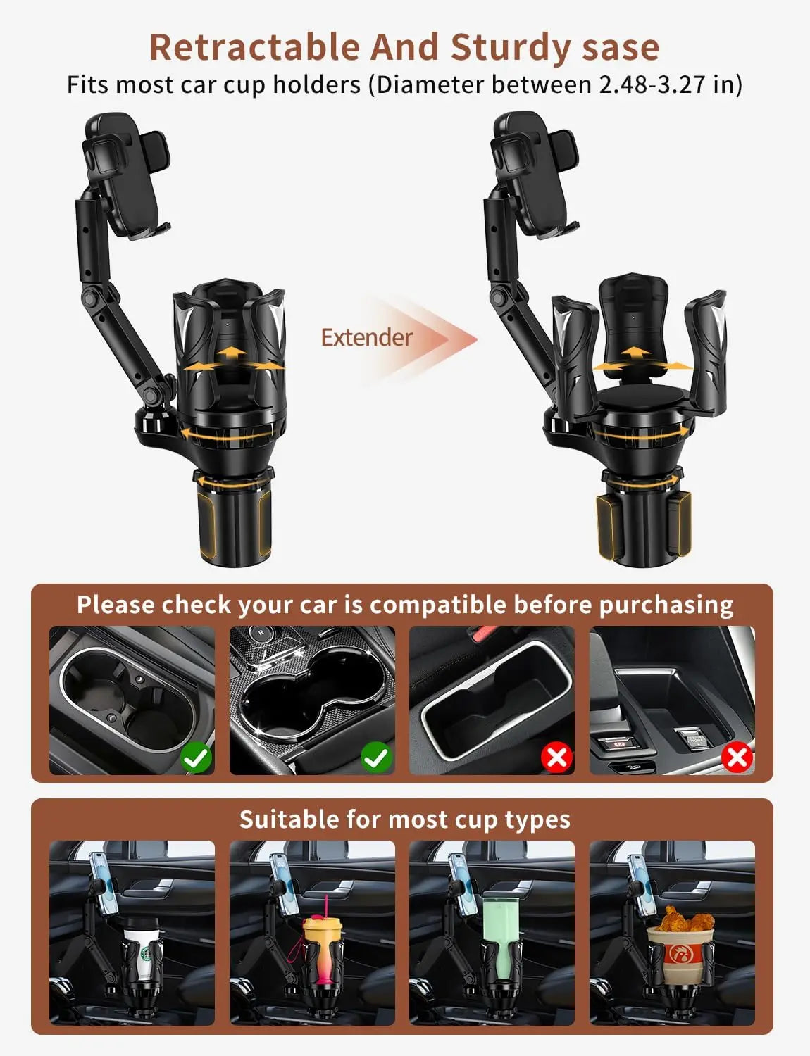 Car Phone Holders Adjustable Car Cup Holder Expander