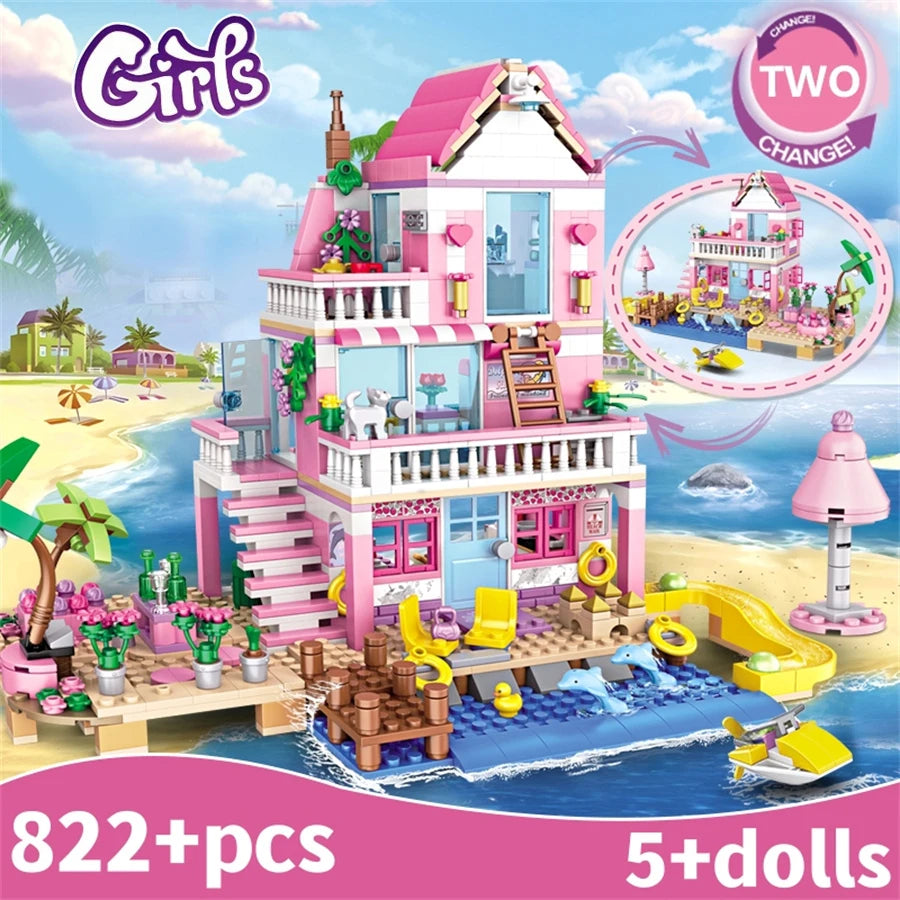 Summer Holiday City House Seaside Villa Building Blocks