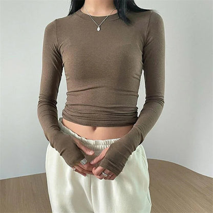 Women Casual Slim Fit Long Sleeve O-Neck T-shirts