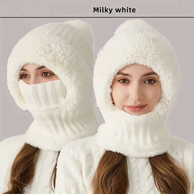 Thermal Fleece Knit Beanie with Ear Covers All-in-One