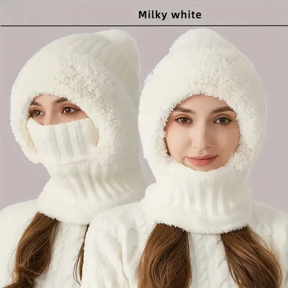 Thermal Fleece Knit Beanie with Ear Covers All-in-One