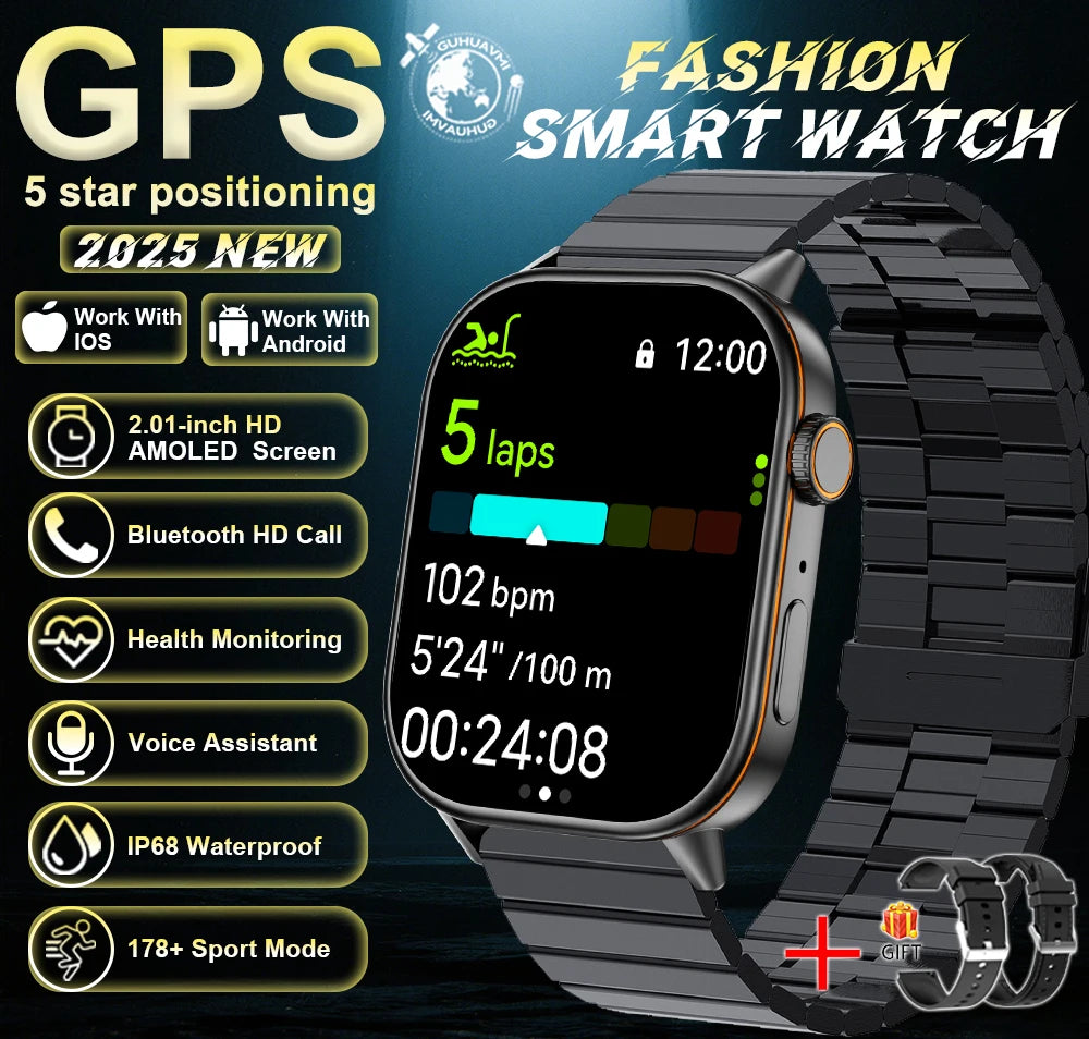 New For Android iOS Outdoor GPS Smart Watch Men 2.01" HD AMOLED