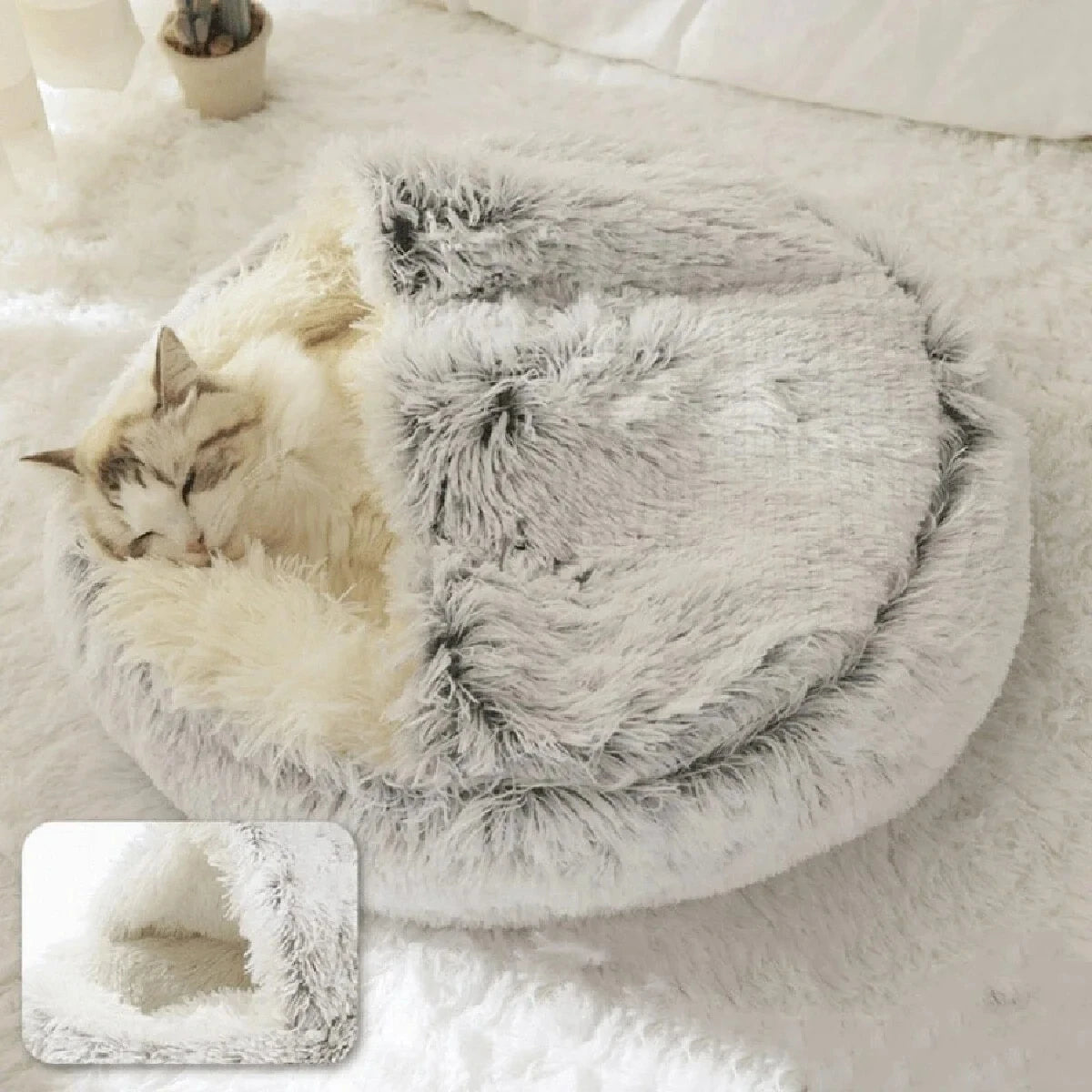 Soft Plush Pet Bed with Cover Round Cat Bed Mattress