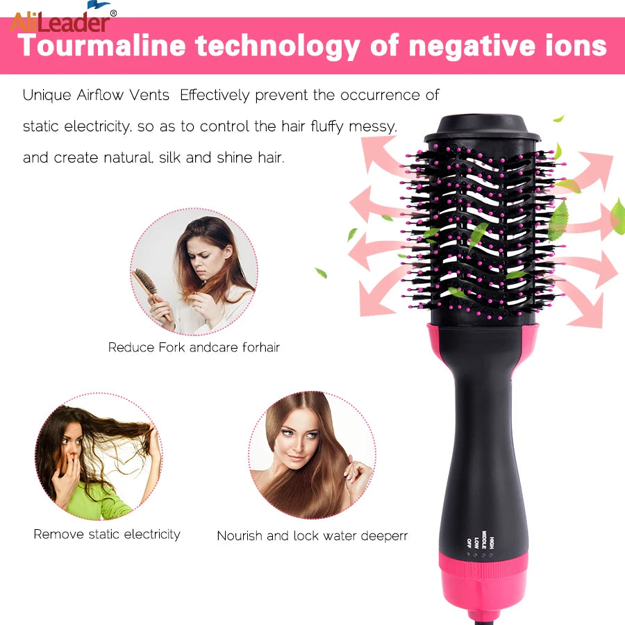 Women Hair Dryer Brush Hair Dryer Straightener Curler Massager