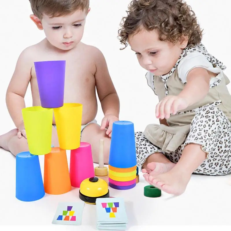 Montessori Toys Stack Cup Game With Card Educational