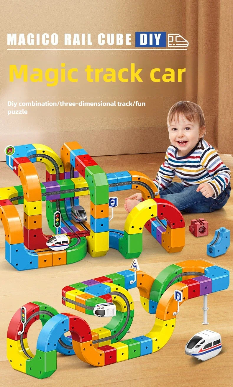 Kids Magnetic Rail Car Cube Toys Educational Toy