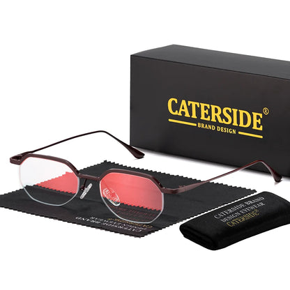 Retro Polygon Sunglasses Men Metal Semi Rimless
