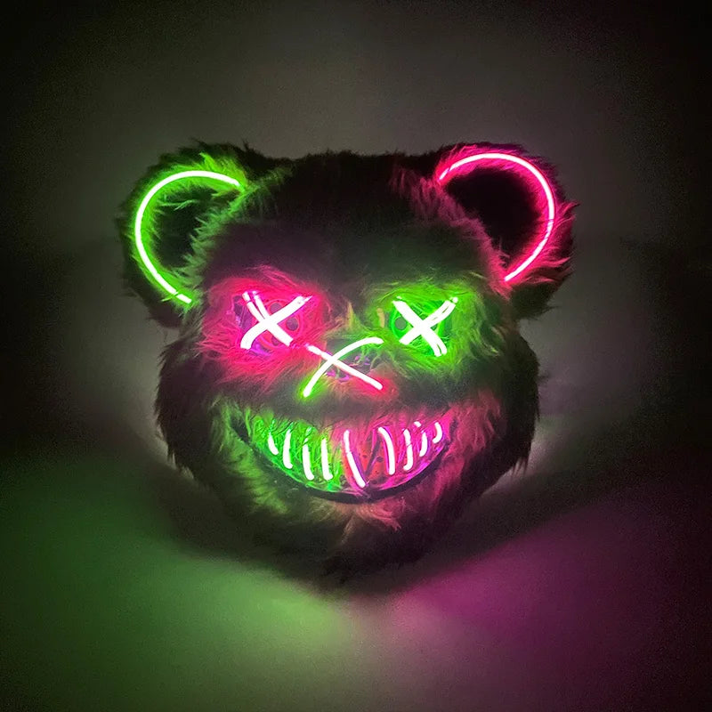 LED Bloody Rabbit Mask Glowing Killer Black Bear Mask Halloween