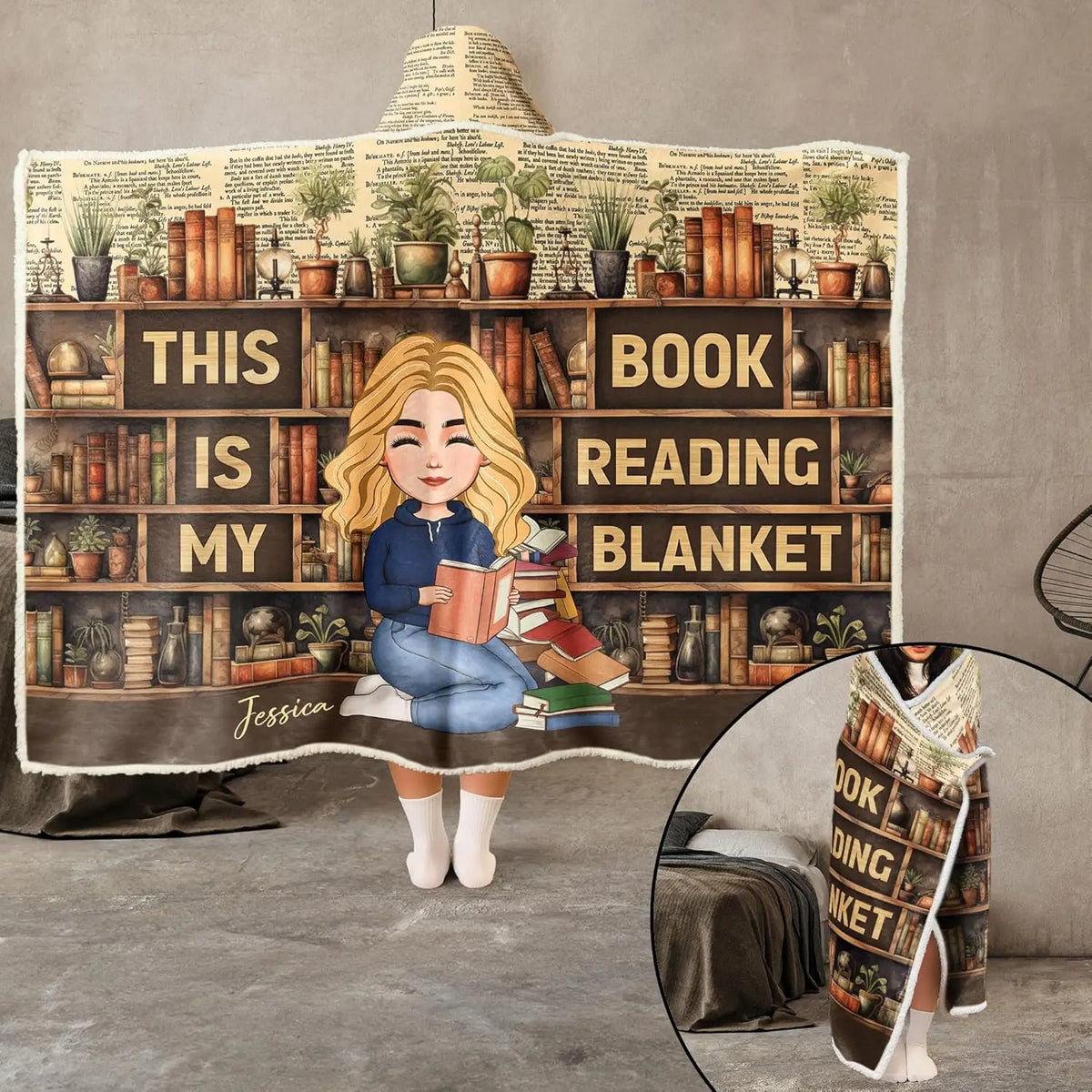 Personalized Wearable Hooded Blanket, Book Lovers Gifts