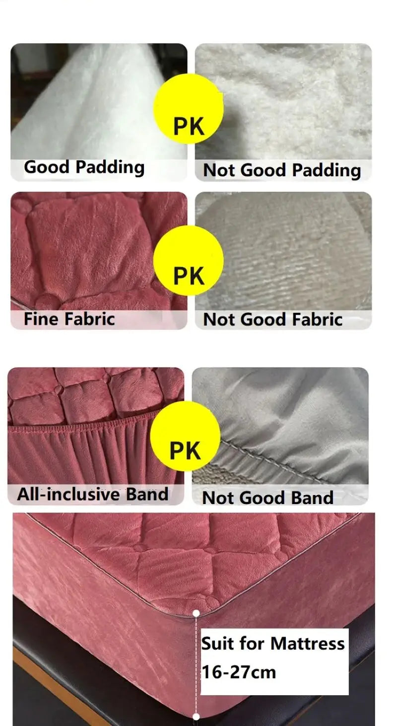 Crystal Velvet Thicken Quilted Mattress Cover Pillowcase