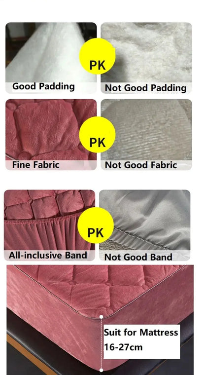 Crystal Velvet Thicken Quilted Mattress Cover Pillowcase