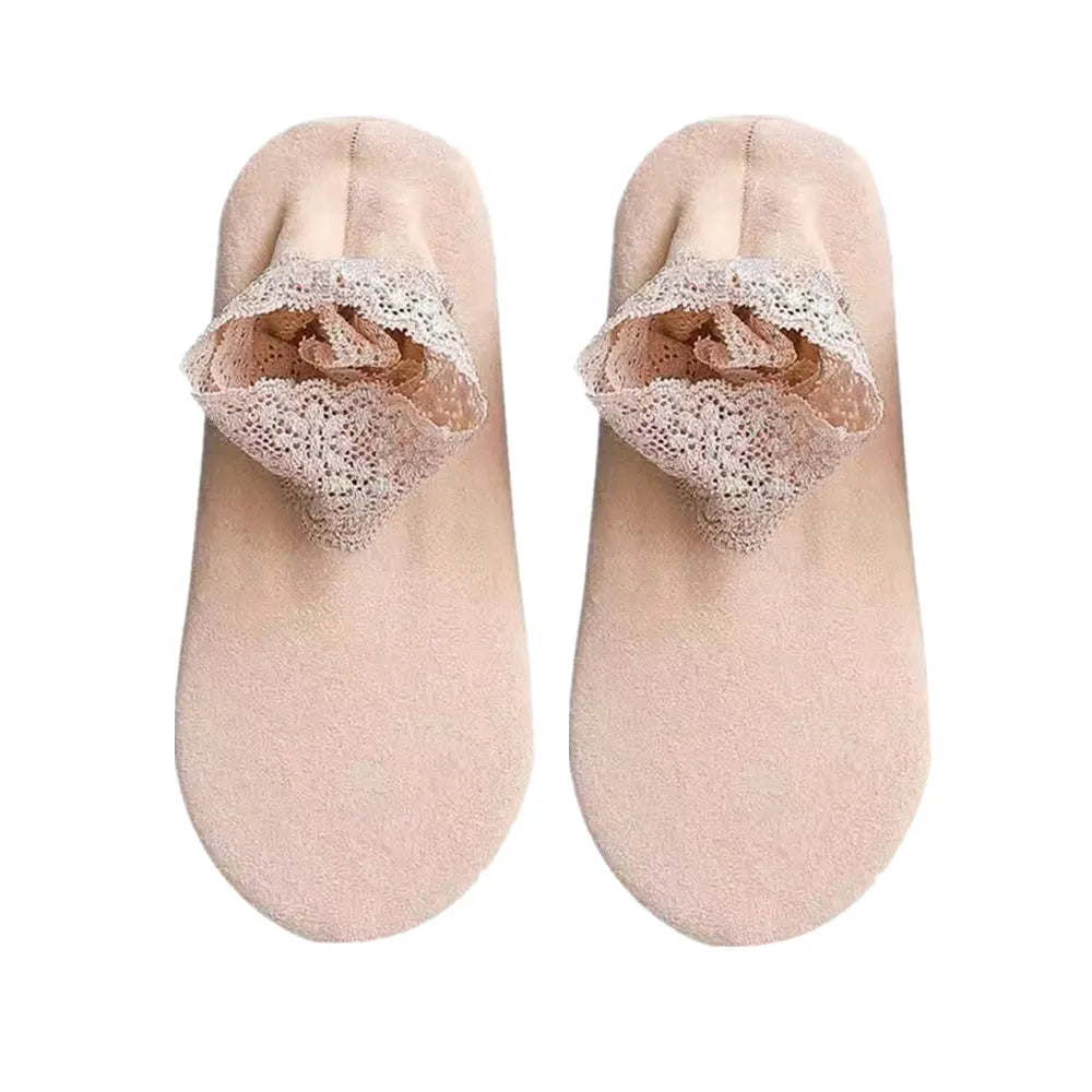 4 Pairs Casual Low Tube Lace Thermal Socks Women