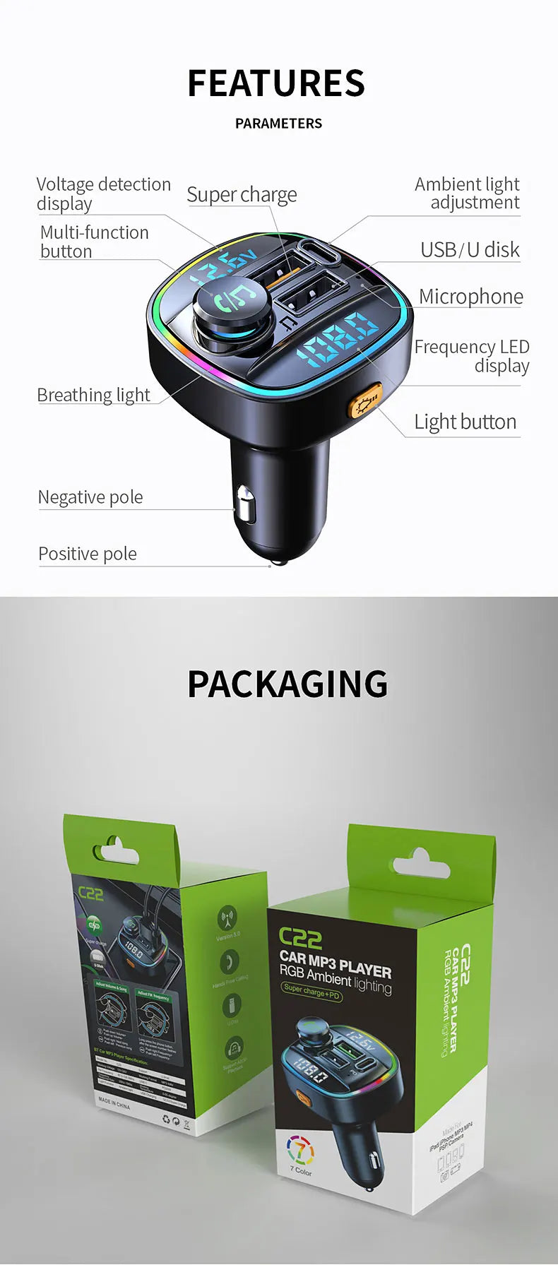 Bluetooth 5.0 FM Transmitter Handsfree Car Radio Modulator