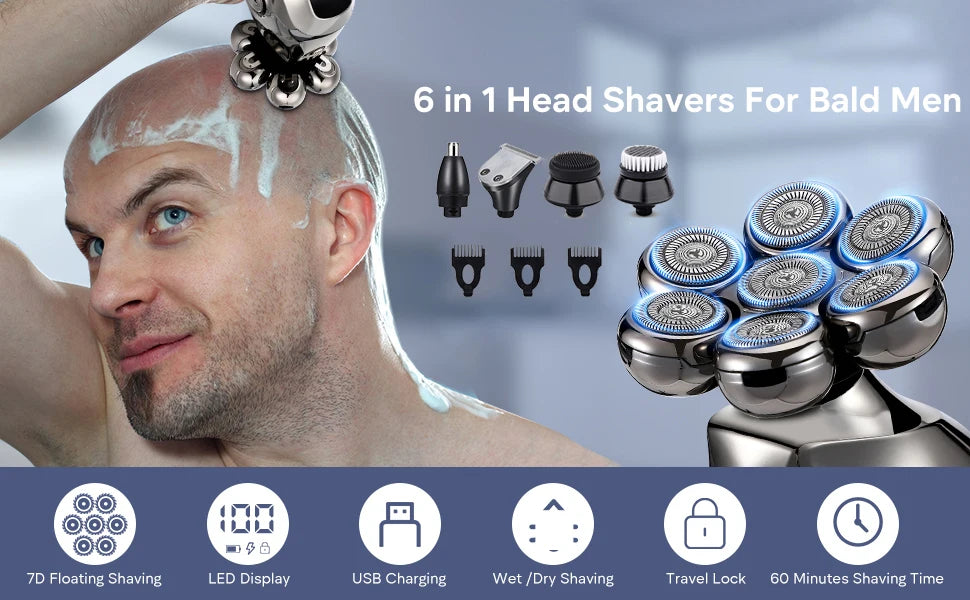 7D Head Electric Razor for Men Multifunctional Bald Head Shaver