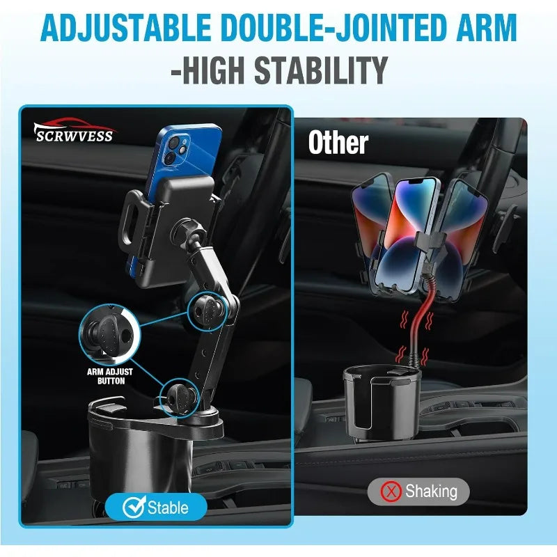 2-in-1 Cup Holder Phone Mount – 360° Rotatable Long Arm Expander