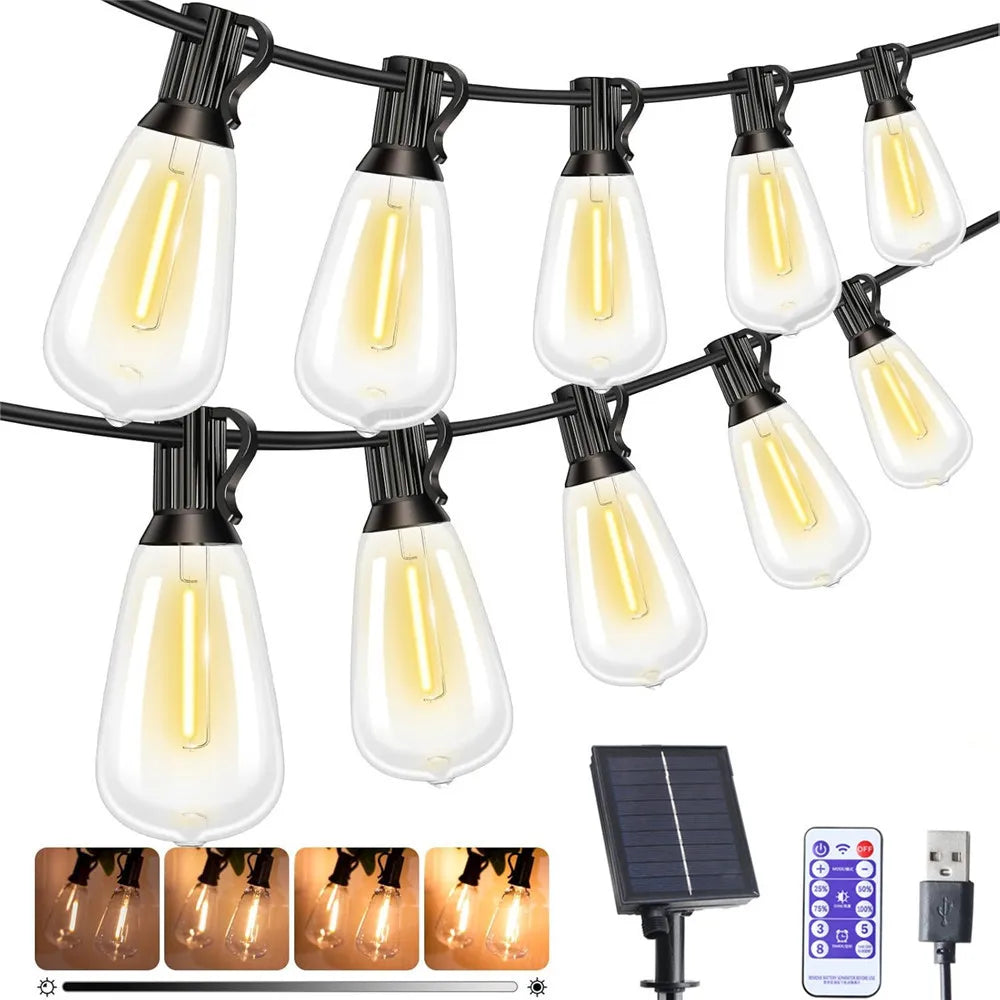 LED ST38 Solar String Lights for Outside, USB & Solar Dual Charging