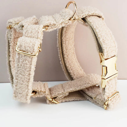 Teddy Velvet Dog Collar And Leash Set For Dogs Custom Engraved