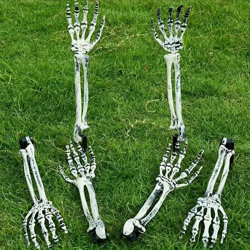 1/6pcs Skeleton Bone Garden Ground Stakes Skull Head & Hand for Halloween