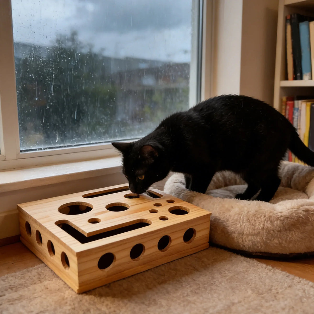 Interactive Frosted Wooden Cat Maze Toy Pet Treat Dispenser