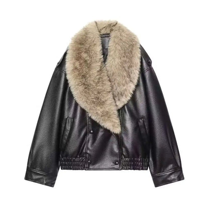 TFMLN Winter Women Loose Faux Leather Jacket