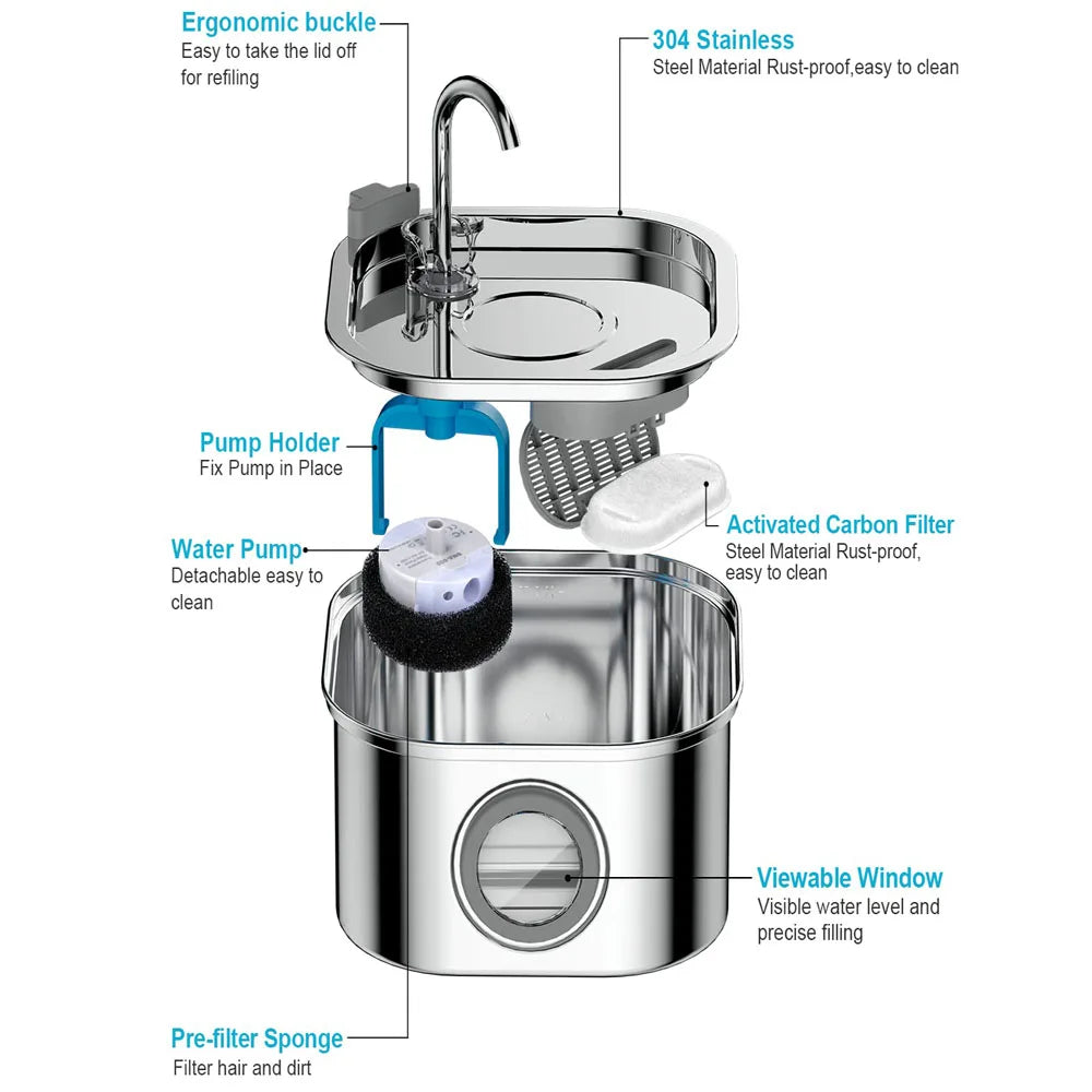 Transparent Window Cat Water Dispenser with sensor