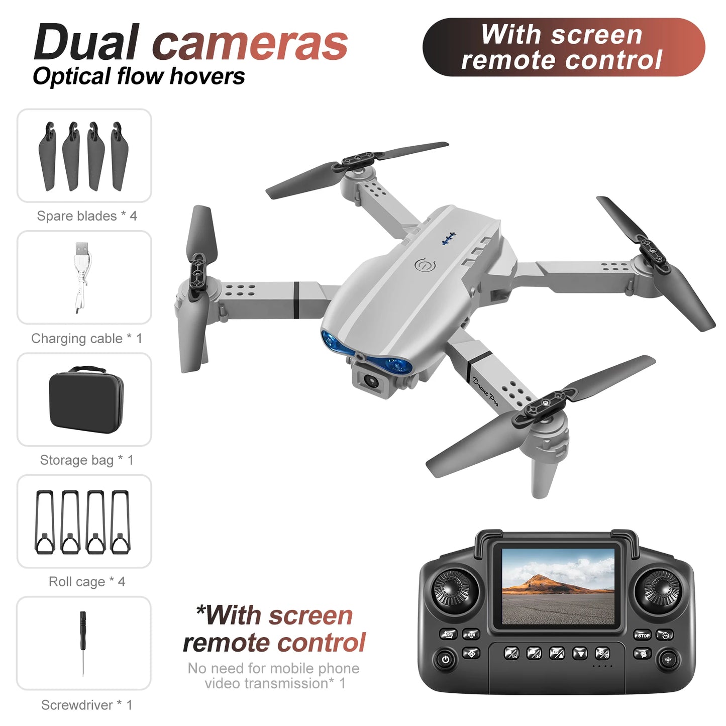 New E88 E99 Drone Remote Control with Screen Dual Camera