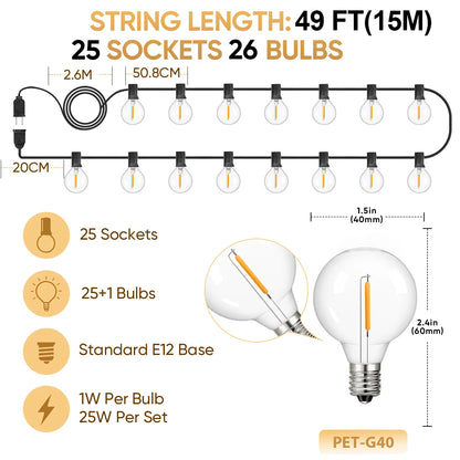 Shatterproof Outdoor Lights Garland Led G40 String Light
