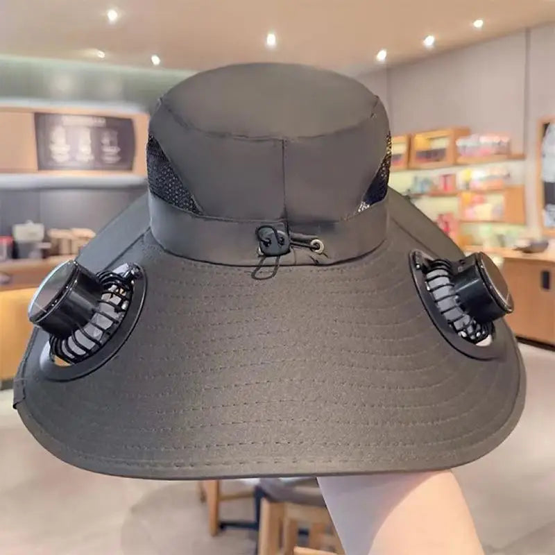 Large Size Quick Dry Bucket Hat With Solar Powered Fan USB Charging