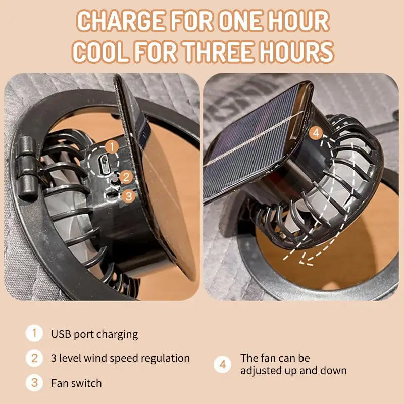 Large Size Quick Dry Bucket Hat With Solar Powered Fan USB Charging