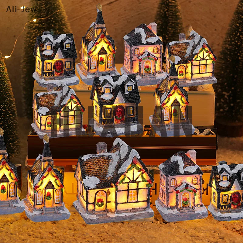 Xmas Gifts Mini LED Christmas Village Houses Decoration