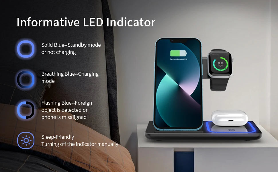 3 in 1 Wireless Charger Stand Pad Foldable Fast Charging