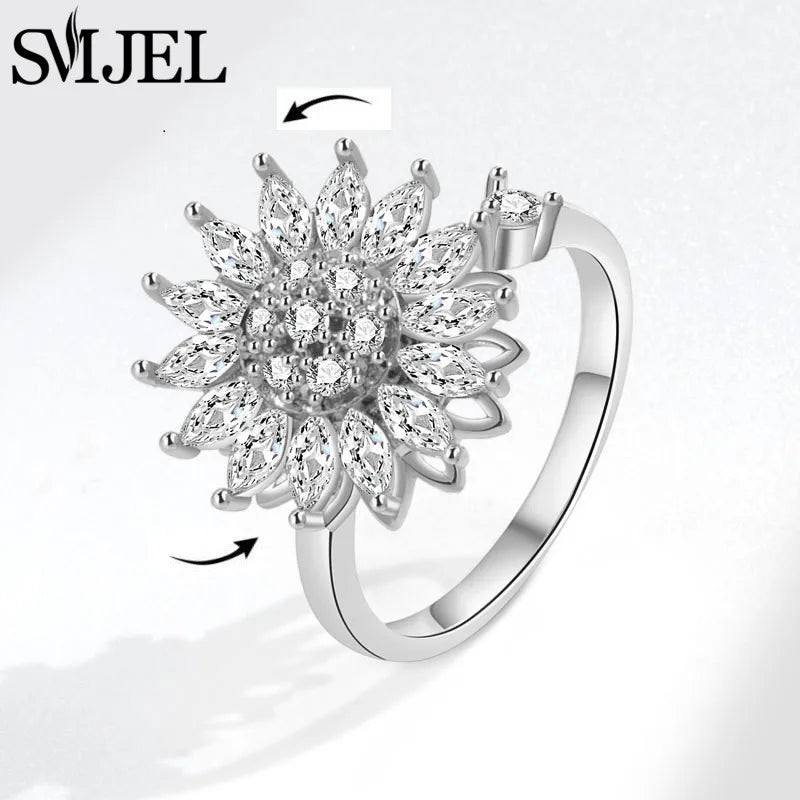 Luxury Crystal Anxiety Relief Spinning Fidget Rings for Women
