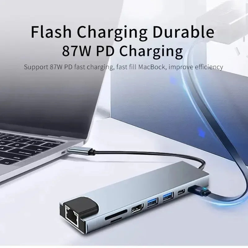 USB C Hub 8In1 7in2 7in1 Type C 3.1 To 4K HDMI Adapter
